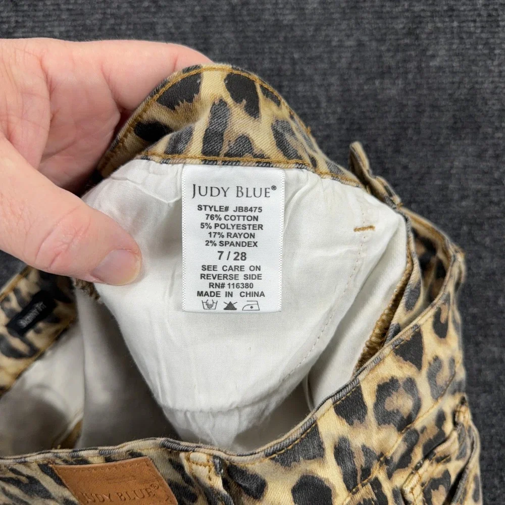 Judy Blue Leopard Print Skinny Fit Stretch Denim Jeans Size 7/28 Tan Brown - Picture 9 of 11